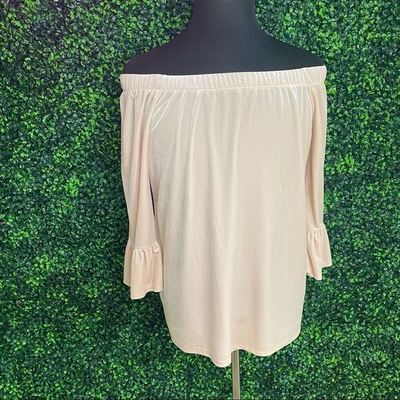 Calvin Klein Velvet Off Shoulder Ruffle Top Sz XL - Picture 1 of 6